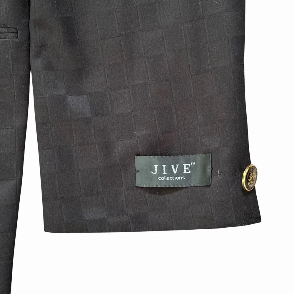Jive Mens Collection Black Geometric Check Suit Jacket Sport Coat 42L Streetwear